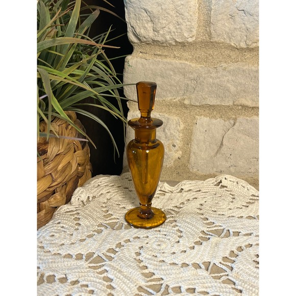 Other - Vintage Amber Glass Perfume Bottle with Stopper and Wand Mid Century Modern MCM